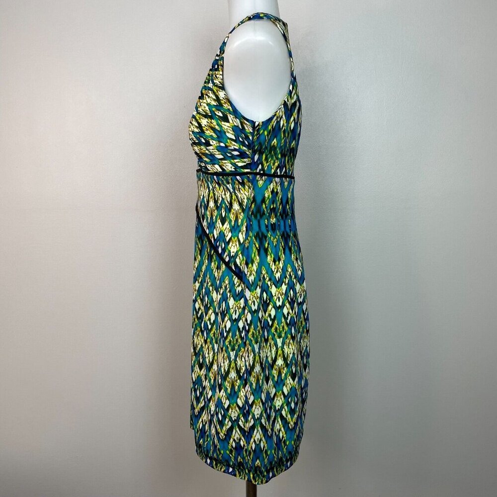 Andrew Marc New York Mini Dress 6 Bright Green Blue Sleeveless V-Neck Women's - Picture 4 of 11